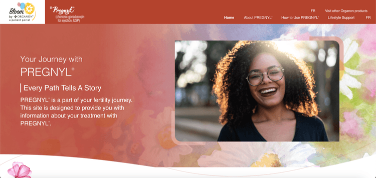 Pregnyl page on the Bloom by Organon website